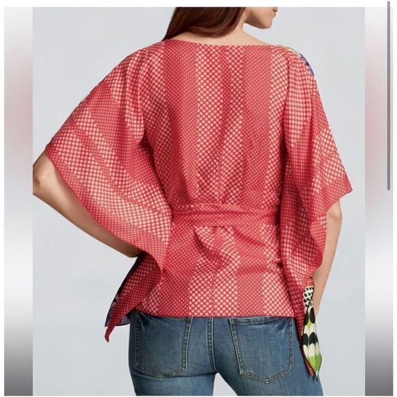 New Cabi 100% Silk Butterfly Belted Kimono Top Blouse Size Small Art to Wear 345 - Picture 2 of 10